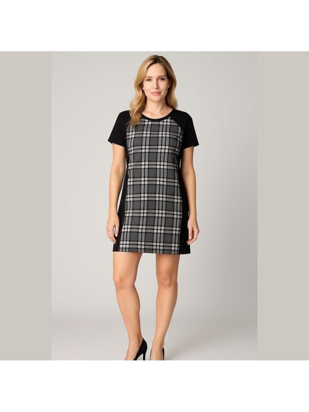 Figwood Gray Black Plaid Geneva Mini Dress Size Medium